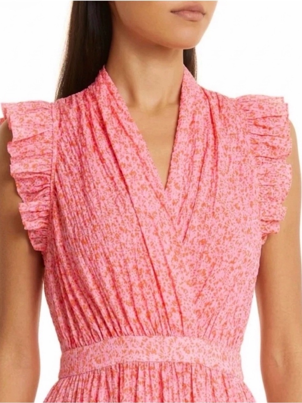 Anthropologie Cinq à Sept Nanci Floral Pink Lemonade Tiered Ruffle Mini Dress - Picture 3 of 10